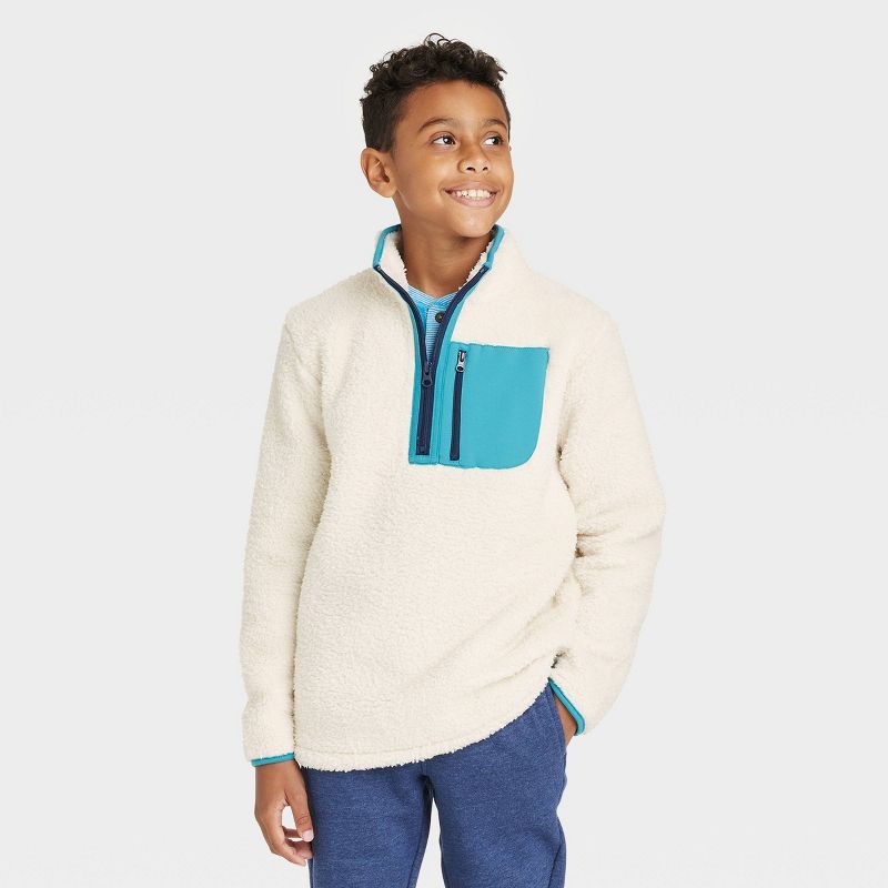 Boys' Faux Shearling Fleece Quarter Zip Mock Neck Sweatshirt - Cat & Jack™ | Target