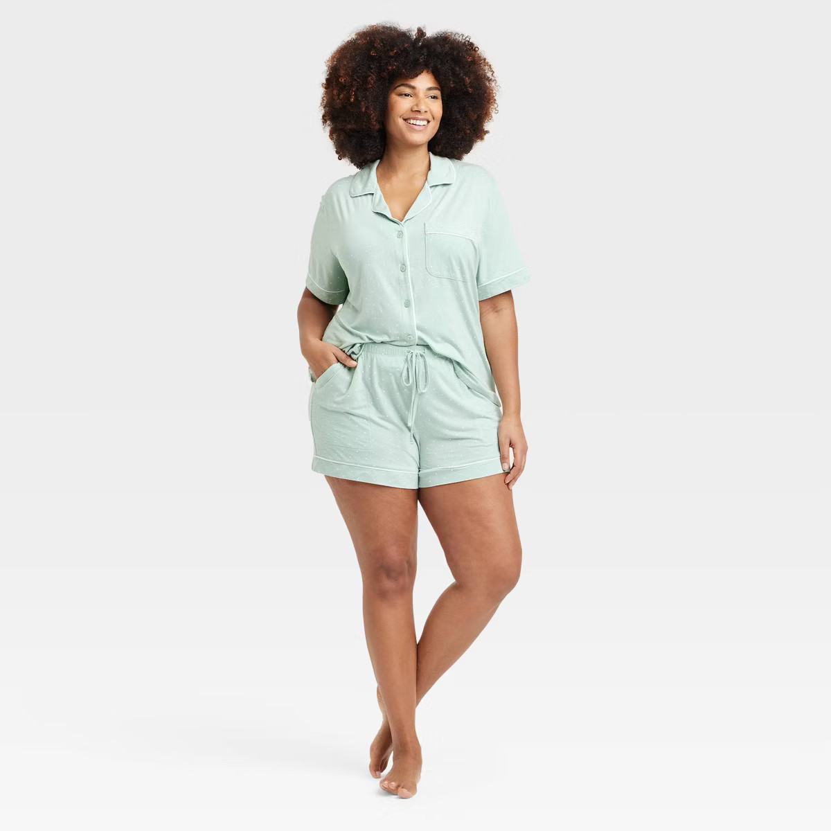 Women's Cloud Knit Short Sleeve Notch Collar Top and Shorts Pajama Set - Auden™ | Target