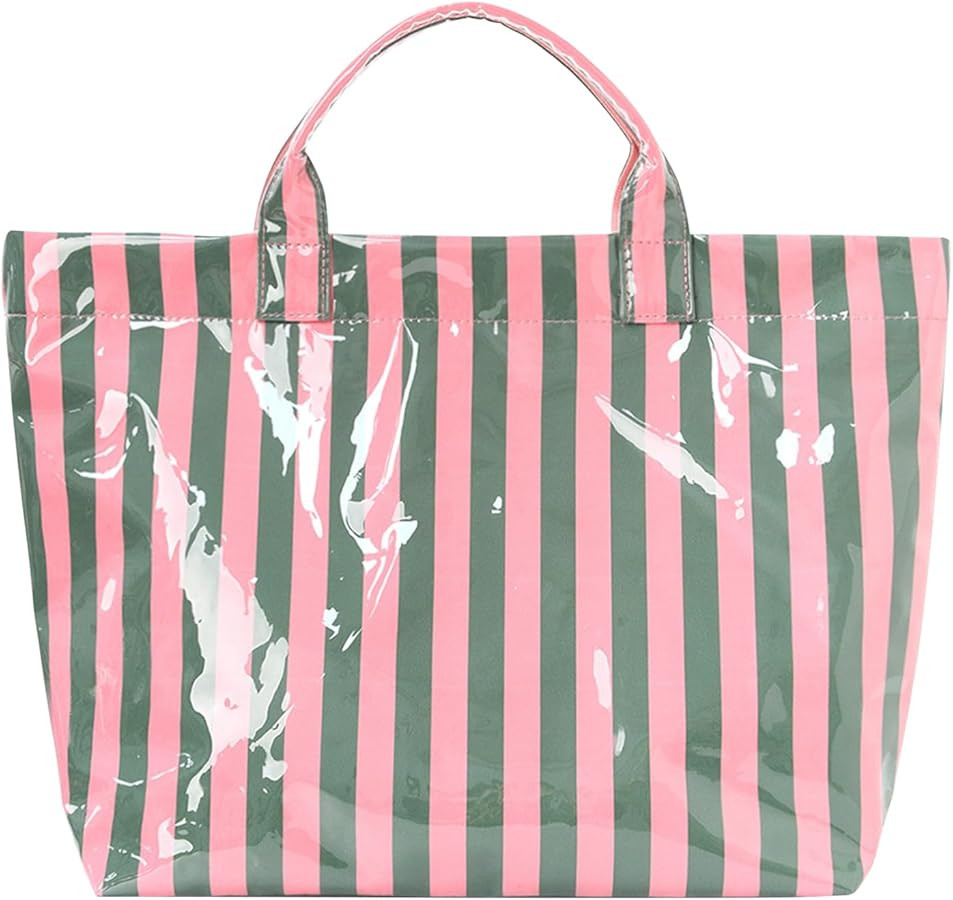 PVC Striped Tote Bag for Women Lightweight Travel Handbag Casual All-season Beach Tote Bag | Amazon (US)