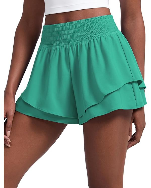 CRZ YOGA Drapey Double Ruffles Athletic Shorts for Women 2.5" - High Waisted Flowy Tennis Workout... | Amazon (US)