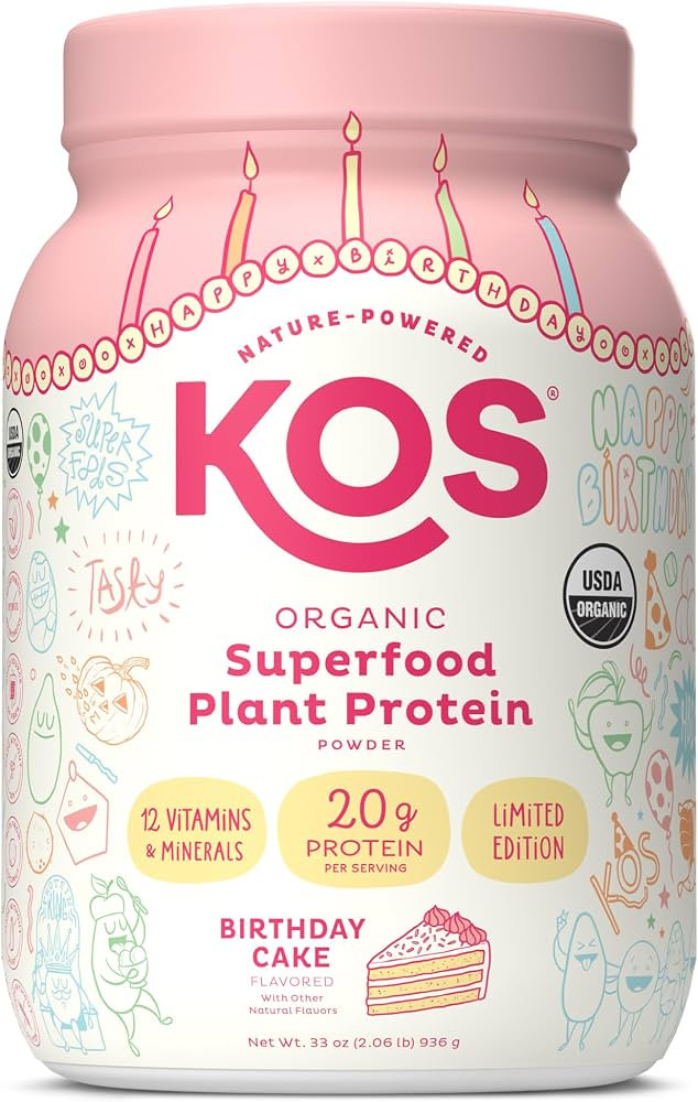 KOS Limited Edition Plant Protein Powder, Birthday Cake - Organic Pea Protein Blend, Superfood Ri... | Amazon (US)