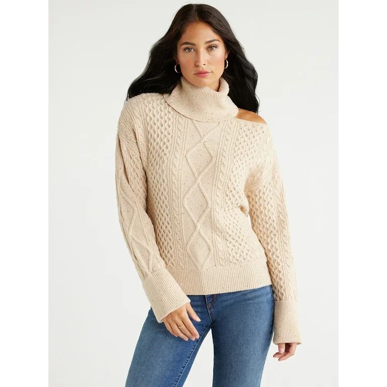 Sofia Jeans Women's Cutout Turtleneck Sweater with Sequins, Sizes XS-3XL | Walmart (US)