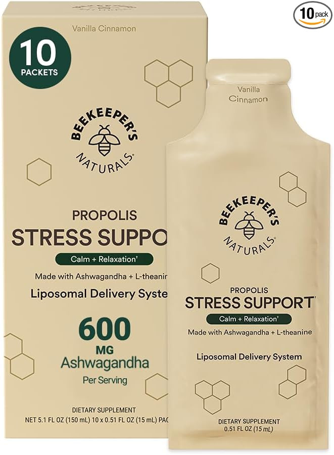 Ashwagandha Liposomal Stress Support by Beekeeper's Naturals, 600mg with Propolis, L-Theanine, An... | Amazon (US)