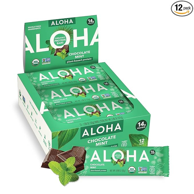 ALOHA Organic Plant Based Protein Bars, Chocolate Mint, 1.98 Oz (Pack of 12) | Amazon (US)