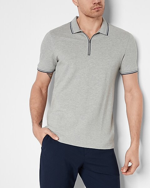 Tipped Luxe Pique Zip Polo | Express