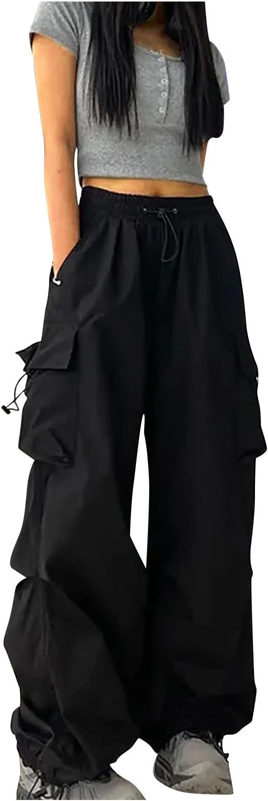 ZunFeo Womens Cargo Pants High Waisted Drawstring Ruched Parachute Pants Streetwear Fall Windbrea... | Amazon (US)