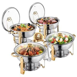 SVOPES Chafing Dish Buffet Set, 5 qt. 4-Pack, Stainless Steel Chafer with Pans and Glass Lid, Rou... | The Home Depot