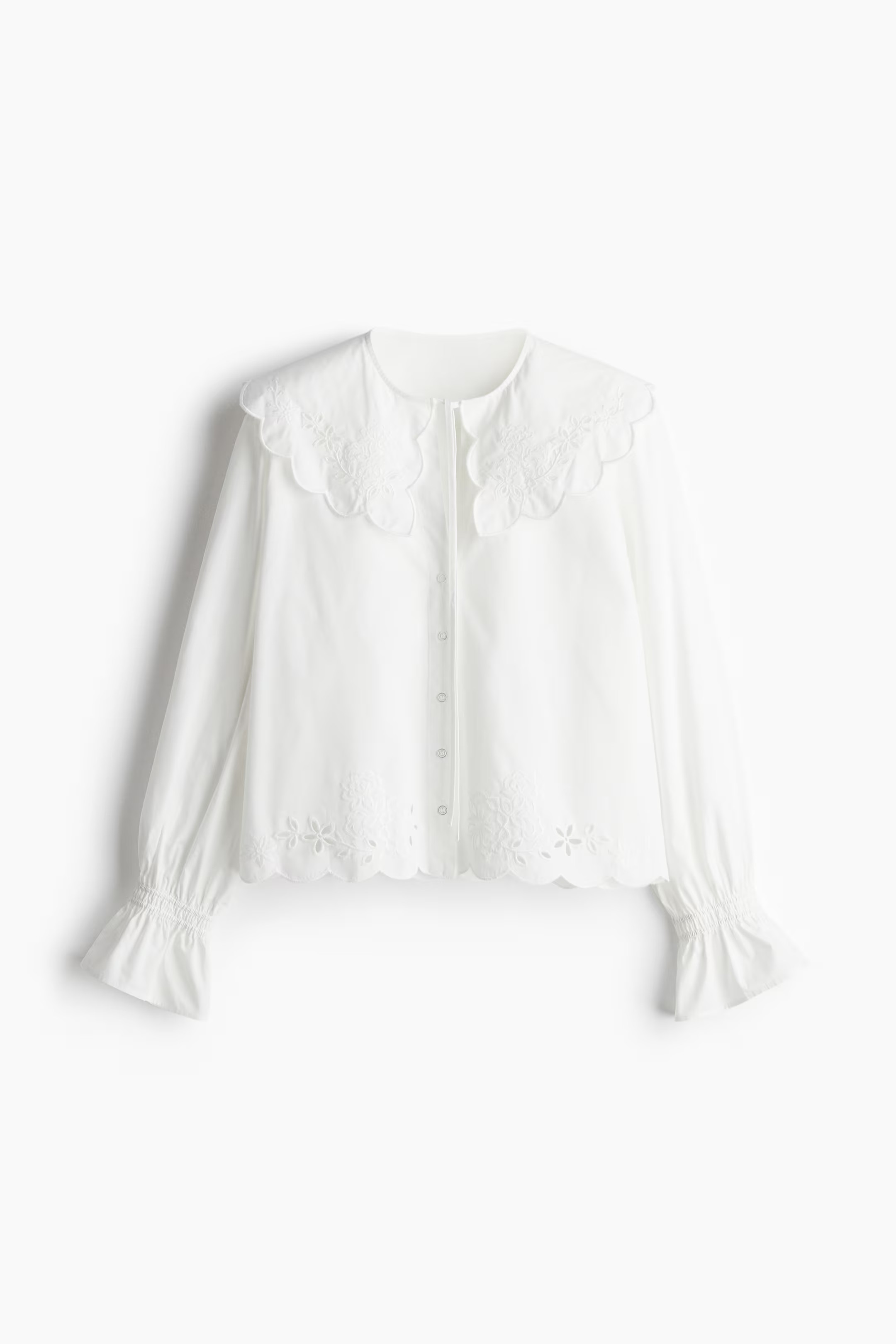 Embroidered Blouse with Peter Pan Collar - Cream - Ladies | H&M US | H&M (US + CA)