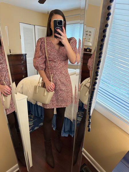 Target fall dress, brown booties, and brown tights. This pair of boots is so comfortable and elongates your legs with their pointed toes. I styled this Target outfit with gold and pearl earrings and an old favorite bag by Dagne Dover! 

#LTKfindsunder50 #LTKfindsunder100