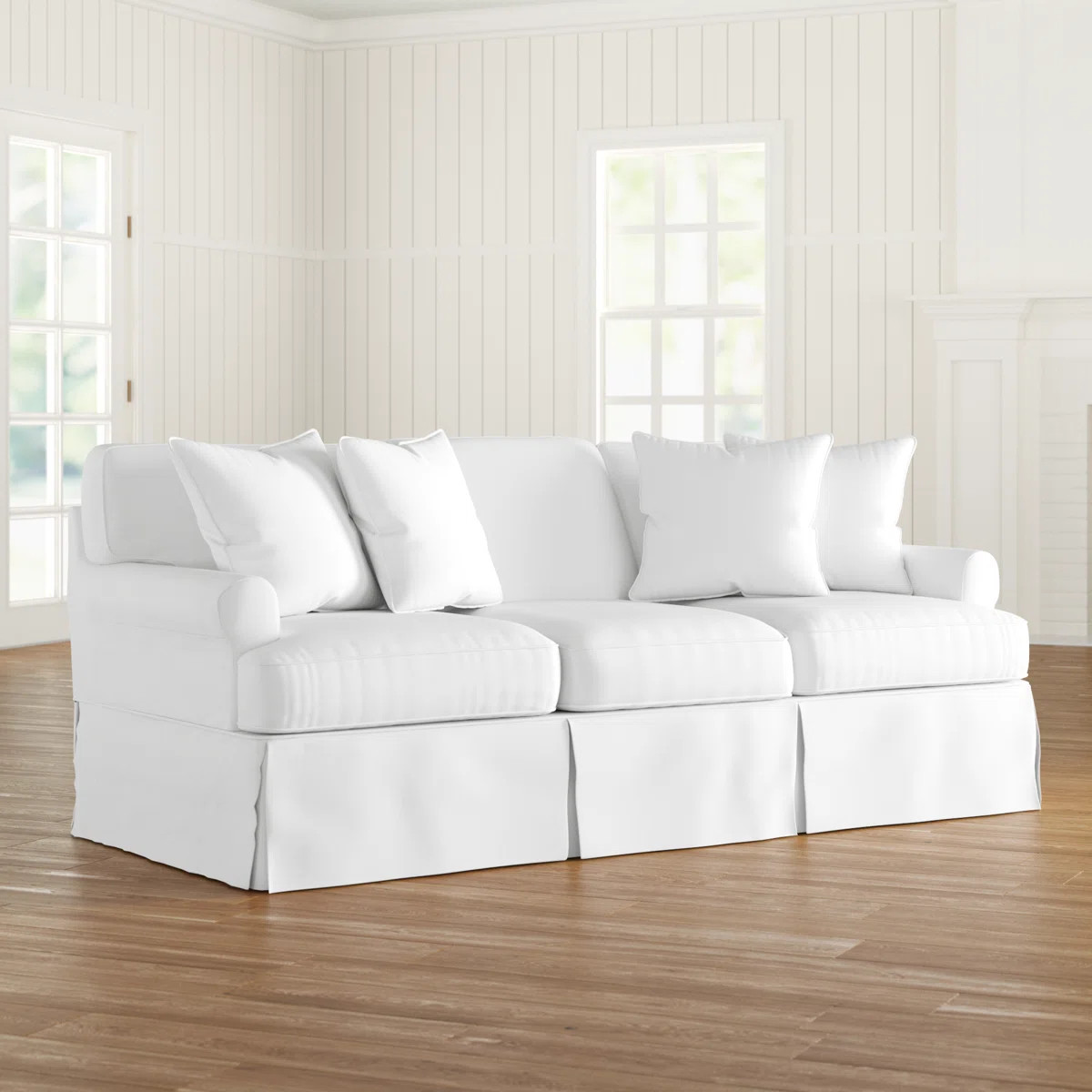 Pike 85" Rolled Arm Slipcovered Sofa with Reversible Cushions | Wayfair North America