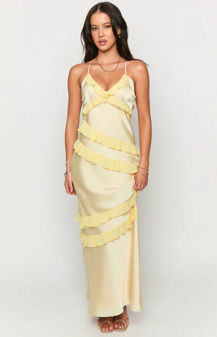 Inara Yellow Ruffle Maxi Dress | Beginning Boutique (US)