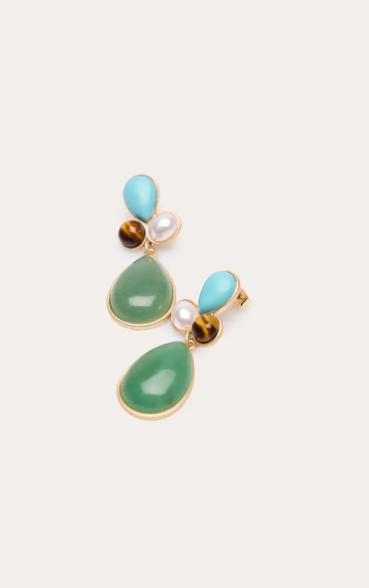 Gold Multi Stone Draped Statement Earring | PrettyLittleThing UK