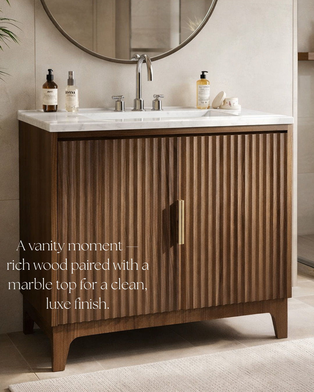 FLUTED WOOD BATHROOM VANITY — RICH & REFINED! The WARM FLUTED WOOD paired with a CRISP MARBLE TOP creates that clean, high-end look instantly. It’s the perfect statement piece for a MODERN, LUXE bathroom refresh.

#Amazon #TheHillaryStyle #AmazonHome #BathroomVanity #FlutedWood #MarbleTop #LuxuryForLess #ModernBathroom #DesignerLookForLess #HomeUpgrade 

 #LTKU #LTKOver40 #LTKHome