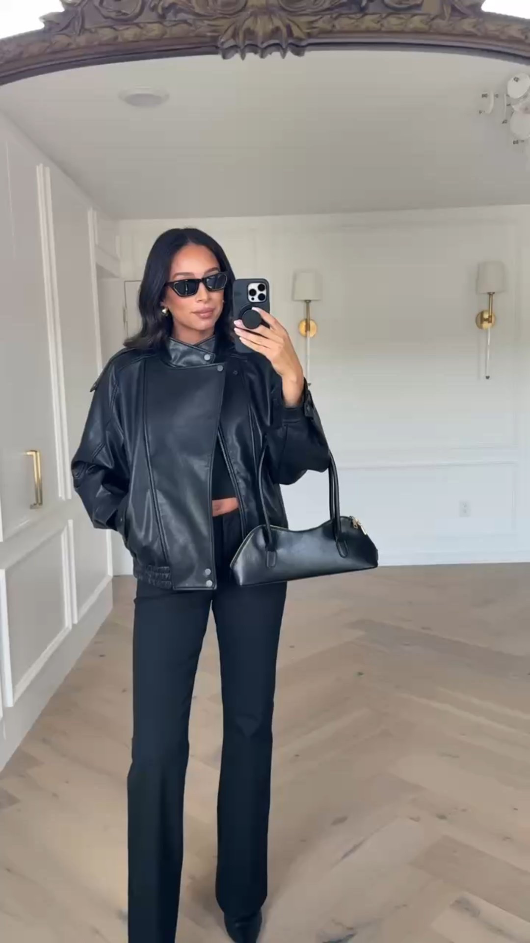 On SALE!! This faux leather jacket looks $$$ but it’s under $150 👏🏽 tons of compliments on this! Wearing size S baby tee, S leather jacket and size 29 long bootcut pants 

Winter outfit 
Winter fashion 
Leather jacket 
Date night outfit 
Dinner outfit 

#LTKSaleAlert #LTKSeasonal