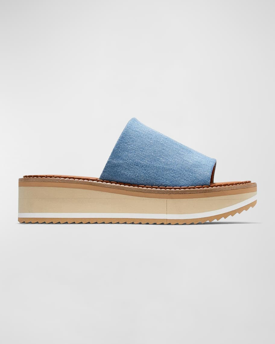 Clergerie Paris FastJ Denim Flatform Mule Sandals | Neiman Marcus