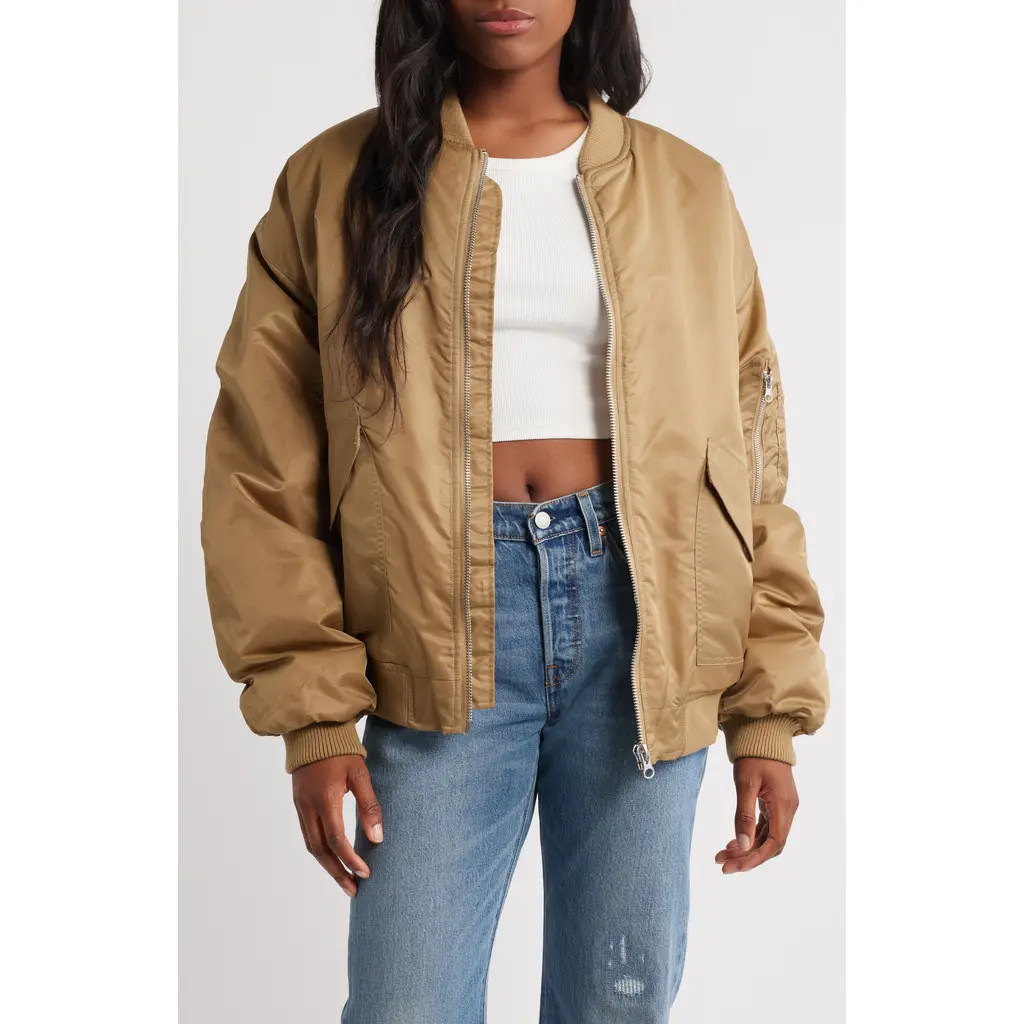 Topshop Bomber Jacket in Camel Multi at Nordstrom, Size Small | Nordstrom