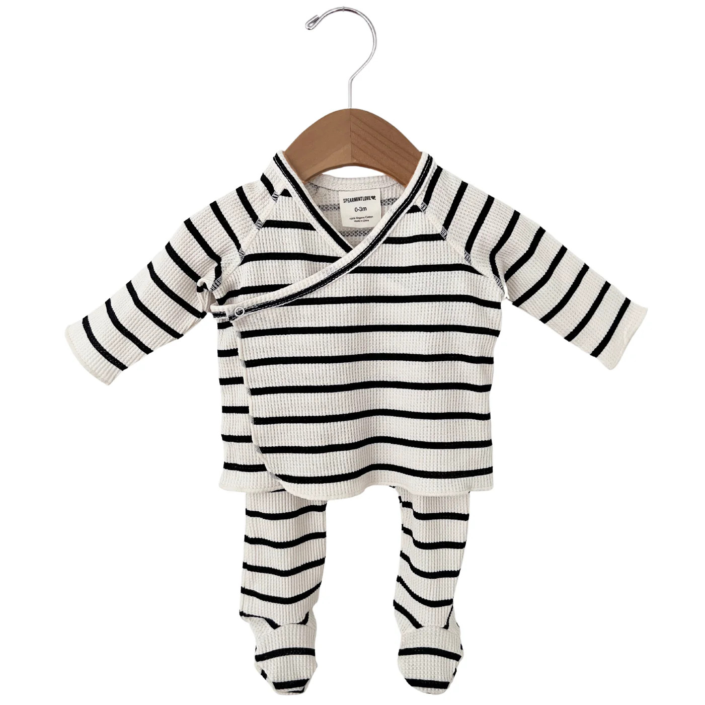 Organic Waffle Kimono & Pant Set, Black Stripe | SpearmintLOVE