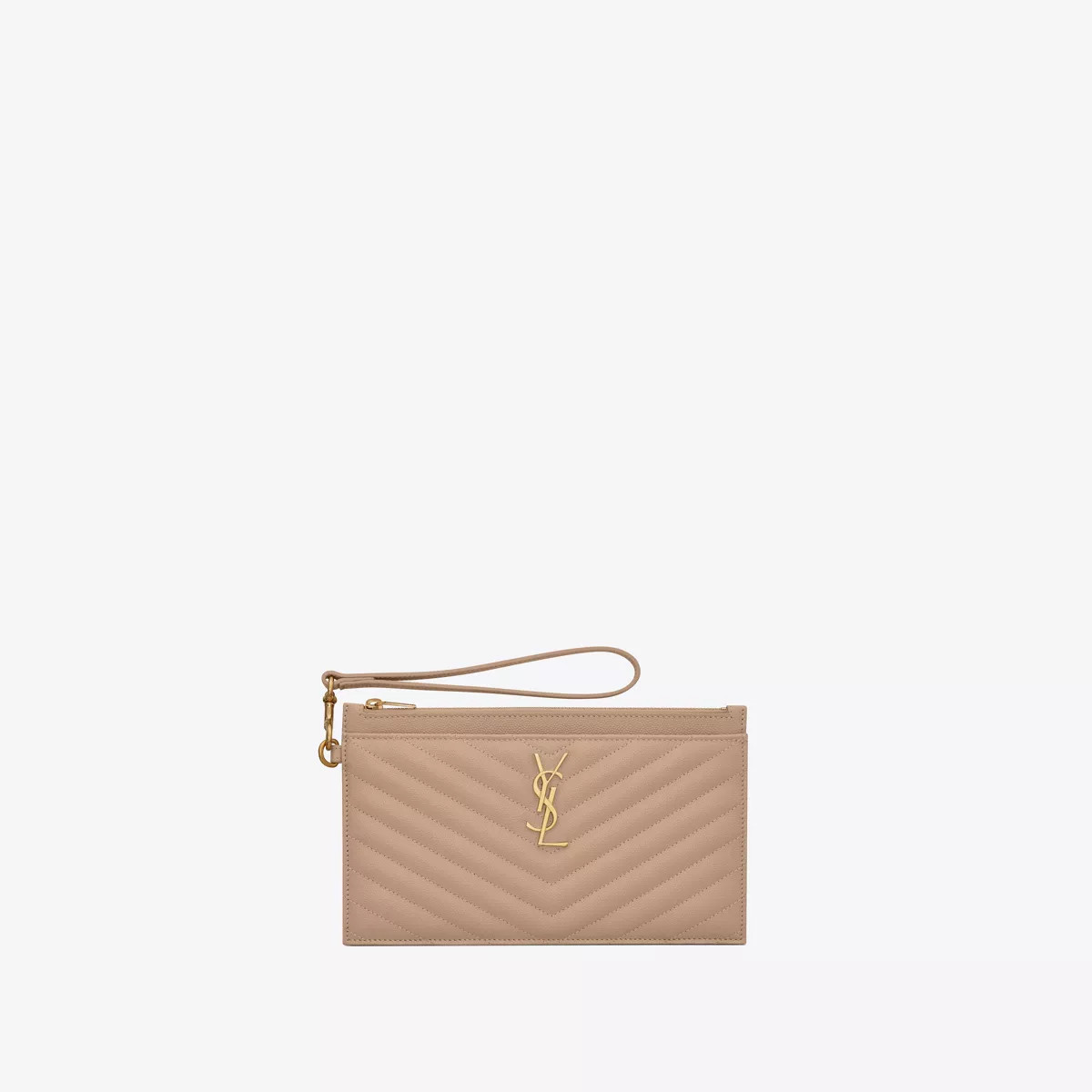 Cassandre Matelassé Large Pouch In Grain De Poudre Leather Beige One Size | Saint Laurent Inc. (Global)