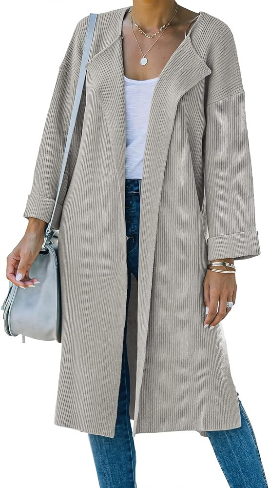 ANRABESS Women’s Open Front Cardigan 3/4 Sleeve Draped Lapel Loose Boyfriend Slouchy Knitted Slit Sw | Amazon (US)