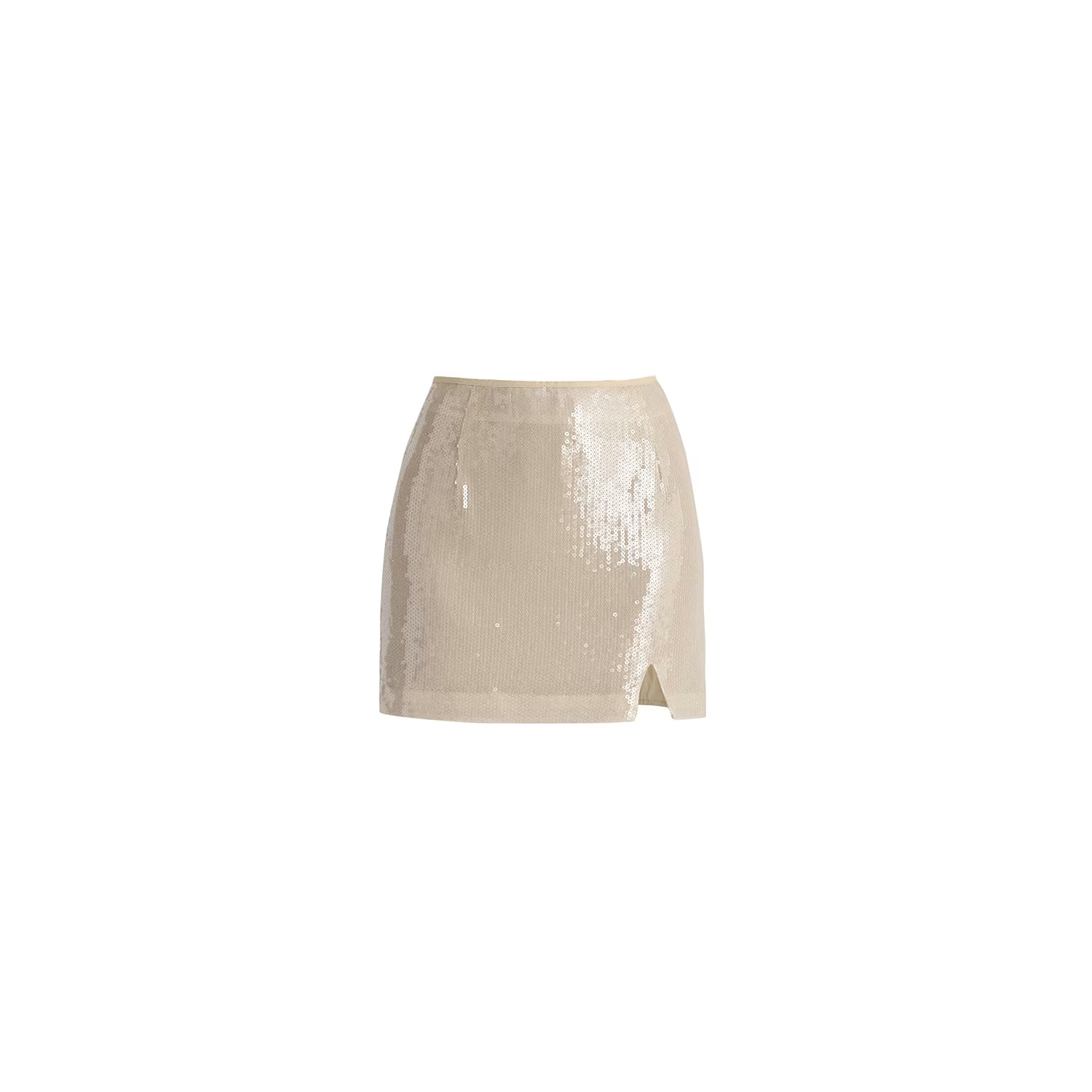 Sequin Mini Skirt With Slit In Cream | Wolf & Badger