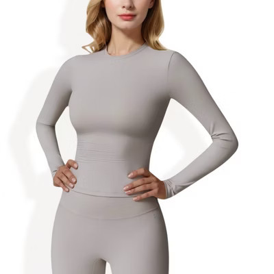Anna-Kaci Active Women's Long Sleeve Seamless Compression Top for Workout and Activewear for Everyday Wear- Large, Gray | Target