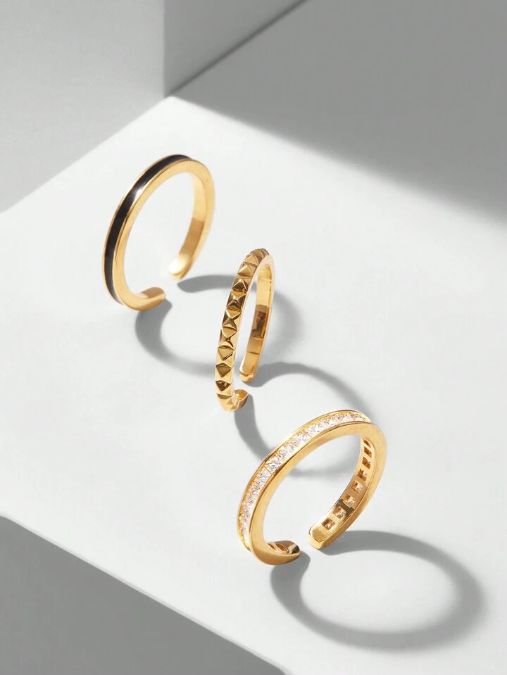 MOTF PREMIUM Conjunto De Anillo De Goteo Esmaltado Con Baño De Oro | SHEIN