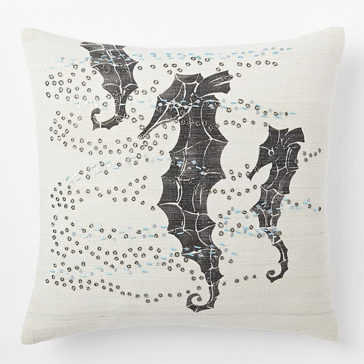 Embellished Seahorse Silk Pillow Cover | West Elm (US)
