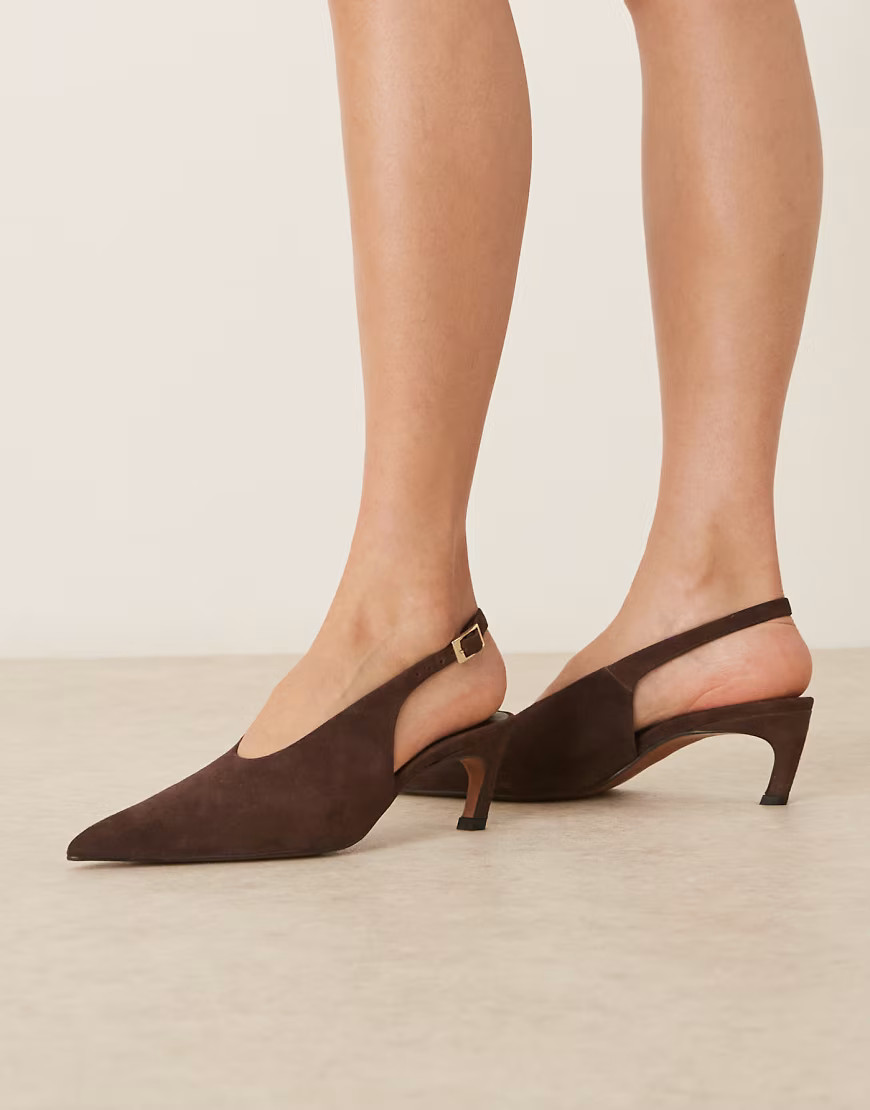 ASOS DESIGN Sculpt premium slingback mid heel shoes in chocolate suede-Brown | ASOS (Global)