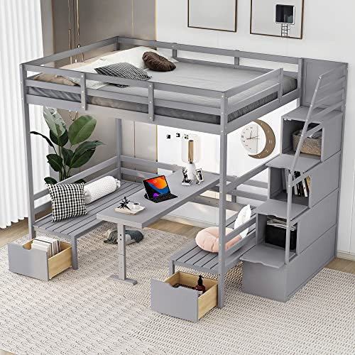 MERITLINE Full Over Full Bunk Beds with Stairs, Loft Bed with Desk and Seat Can be Turned Into Bu... | Amazon (US)