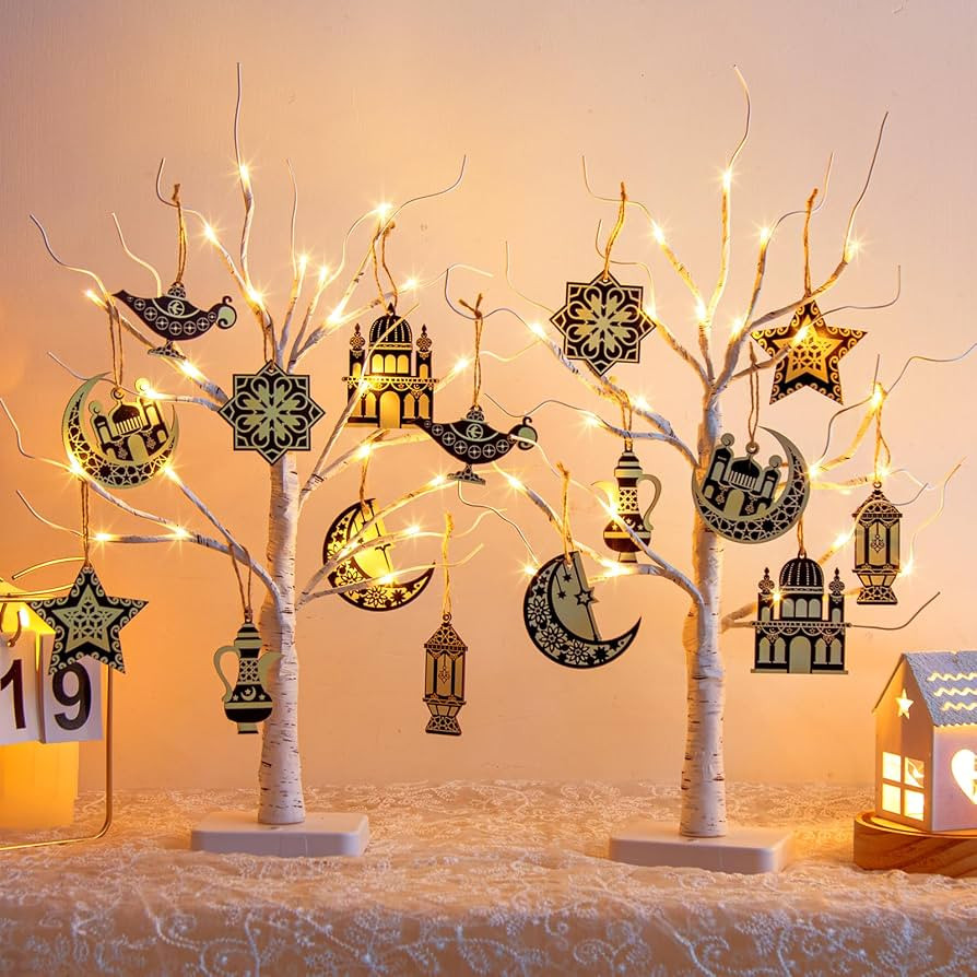 Eambrite Set of 2 White Twig Tree Ramadan Tree Decorations Lights, Eid Tree with 24 LEDs Battery/... | Amazon (UK)