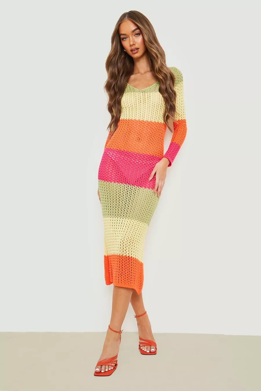 Stripe Crochet Maxi Dress | Boohoo.com (US & CA)