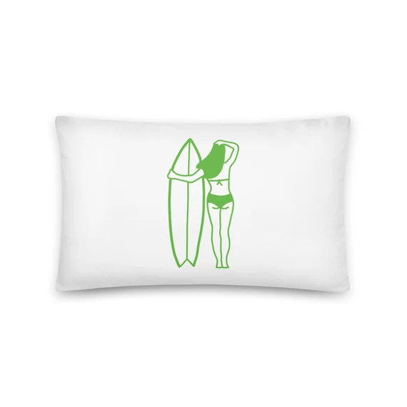Surfer Girl With Board- Pillow (Green) Design On Both Sides- Gifts For Her & Him- Gifts For Cool ... | Etsy (US)