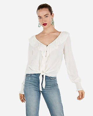 ruffle tie button front top | Express