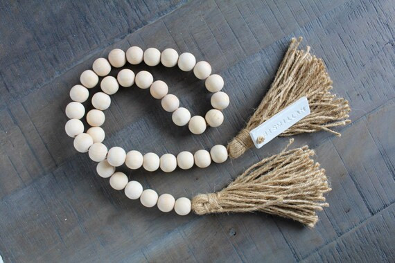Wood bead garland/Bismillah clay tag | Etsy (US)