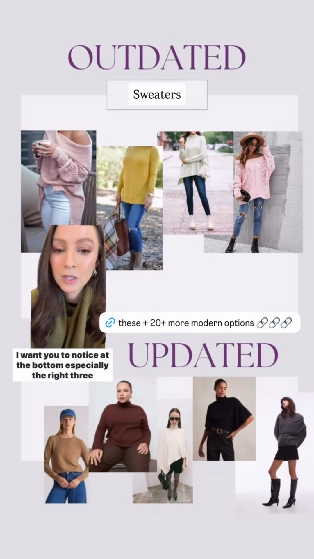 Listen in for what’s modern in sweaters and an updated selection for you below!