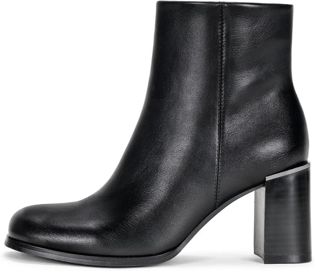 Women's Square Round Toe Chunky Heel Ankle Boots with Side Zipper | Polished dress booties, smoot... | Amazon (US)