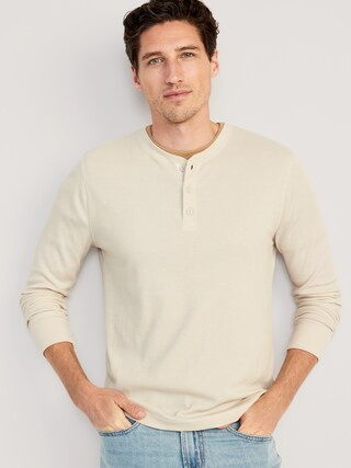 Waffle-Knit Built-In Flex Henley T-Shirt for Men | Old Navy (CA)