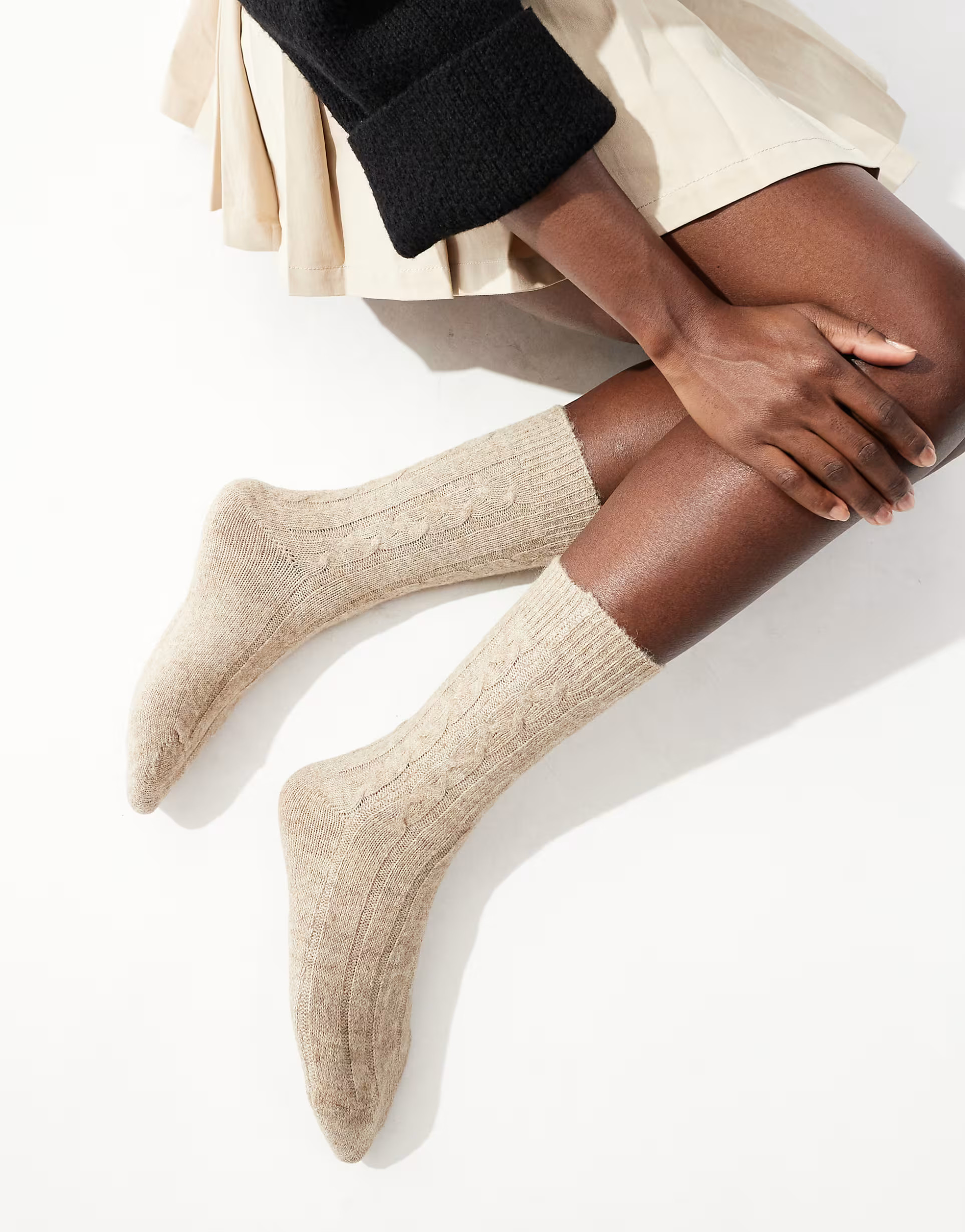 Pieces ribbed knitted cosy socks in beige | ASOS (Global)