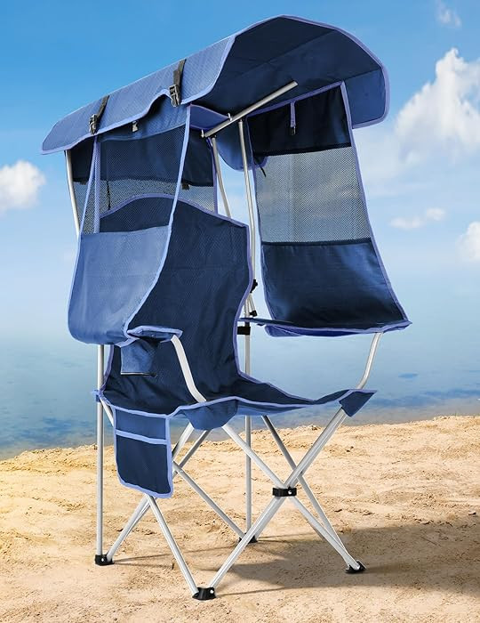 Beach Chair with Canopy Shade, Folding Camping Chair with Canopy with Cup Holder, Side Pocket for... | Amazon (US)
