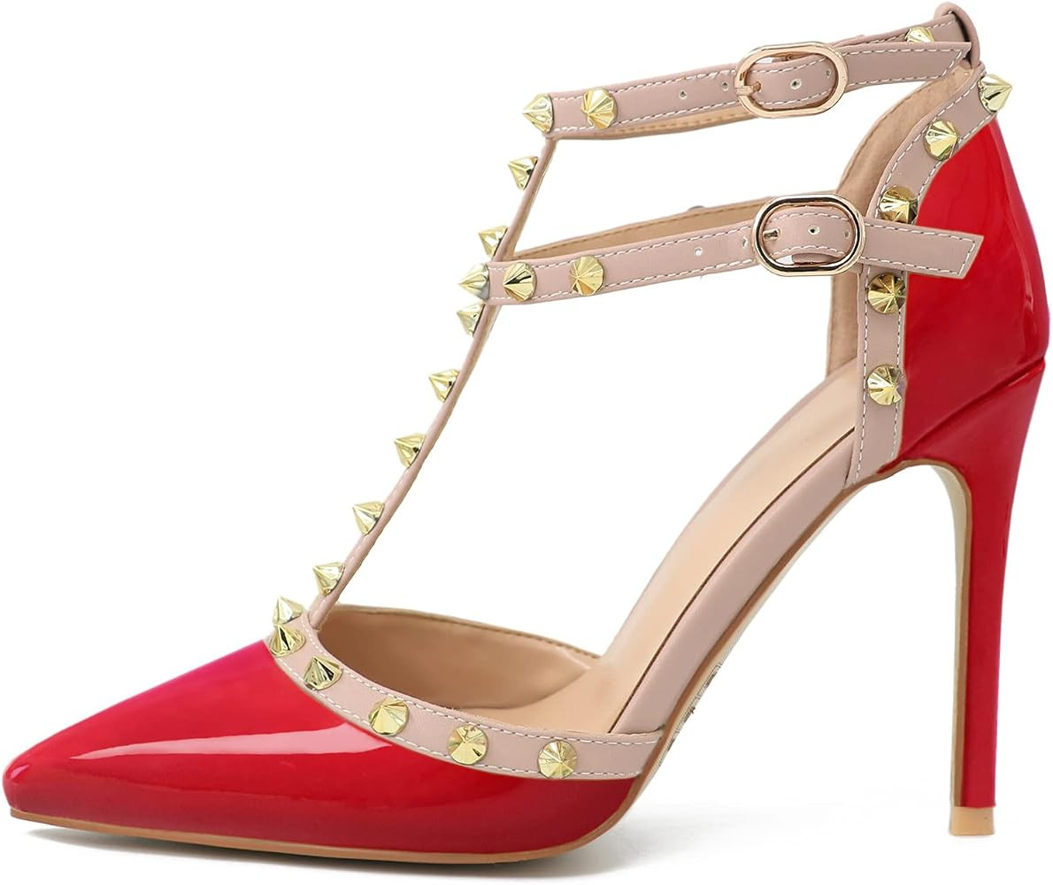 HECATER Ankle Strap Heels for Women Stilettos Pumps | Amazon (US)