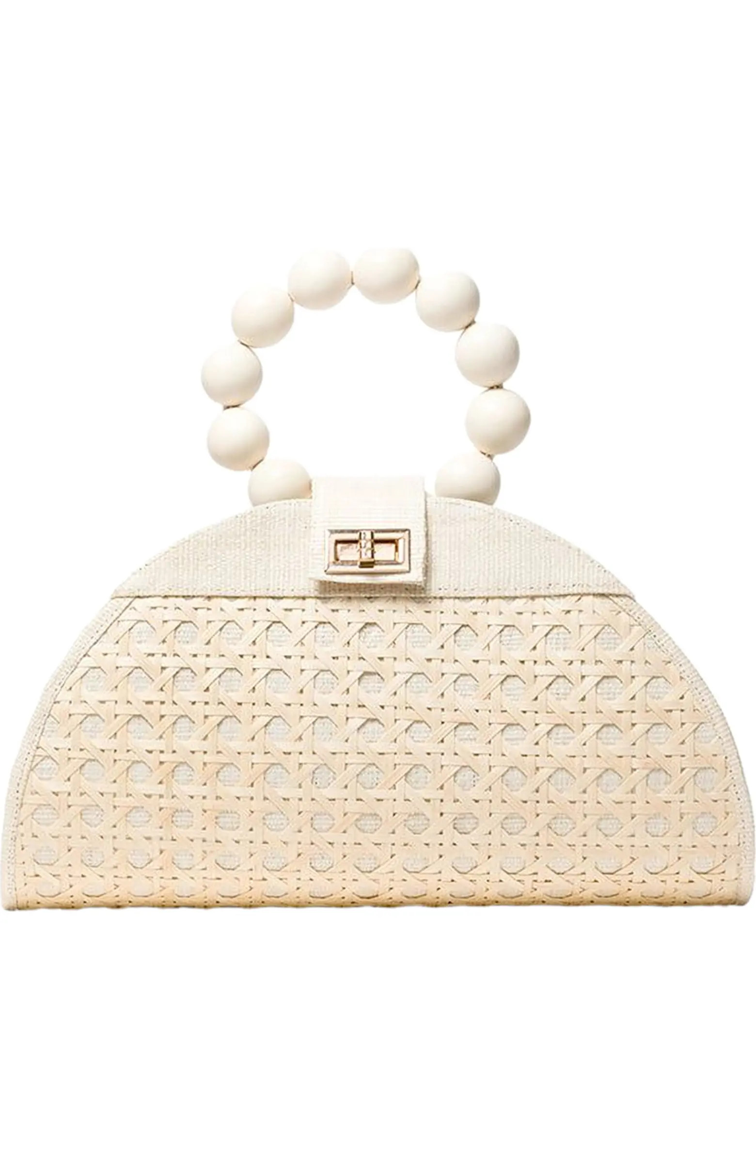 Soli & Sun THE ISABELLA Tan Rattan Solihiya Weave and Gold Bead Top Handle Statement Bag | Nordst... | Nordstrom