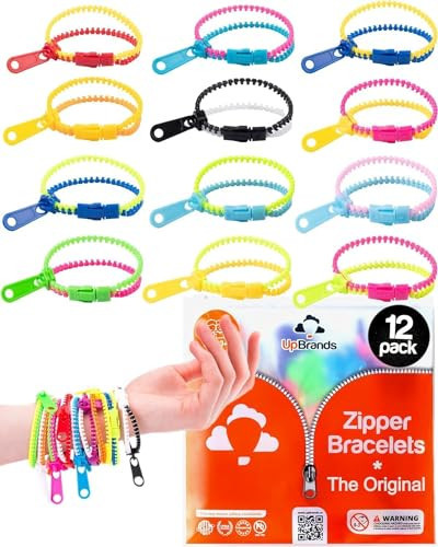 UpBrands 12 Pack Bi-color 6 1/2-Inch Zipper Bracelets | Trendy Fidget Accessory, Dual-Tone Design, Ideal for Kids & Adults, Sensory Relief, Party Favor & Classroom Reward | Amazon (US)