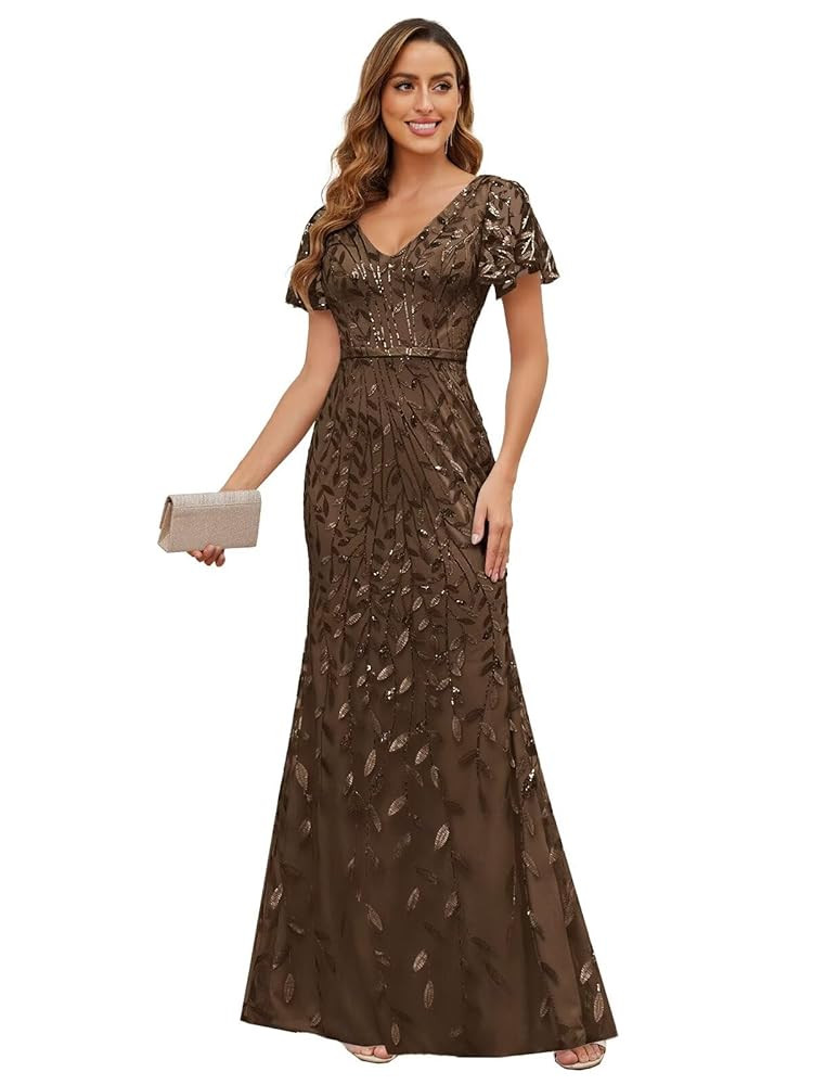 Sequin Lace Mother of Bride Dresses for Women Mermaid Formal Evening Gowns with Sleeves Elegant | Amazon (US)