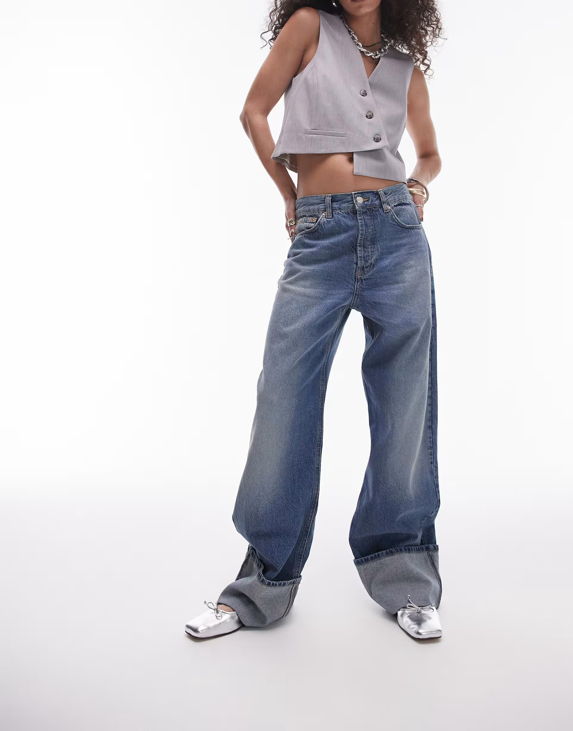 Topshop turn up jeans in rich blue | ASOS (Global)