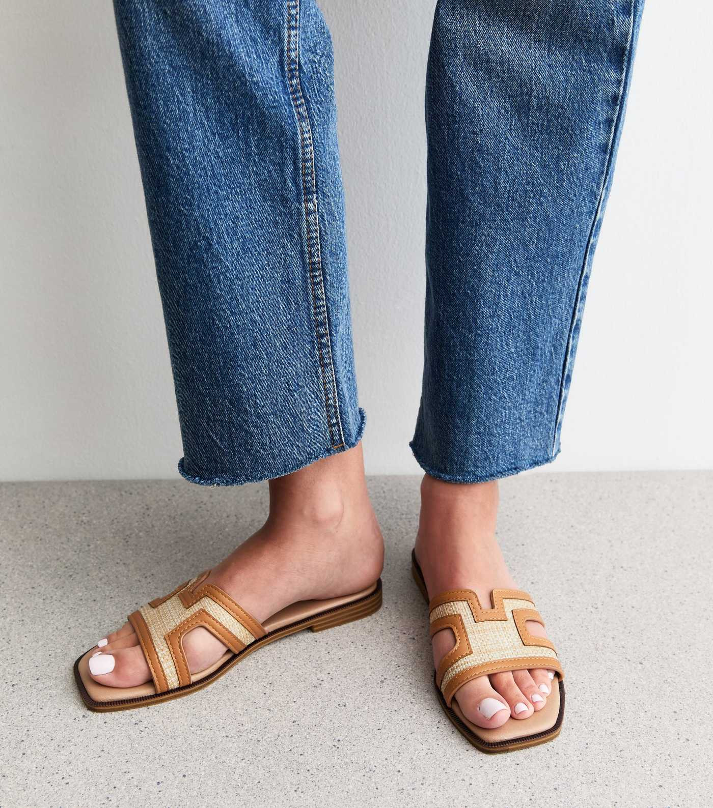 Cream Raffia And Faux Leather Sandals | New Look | New Look (UK)