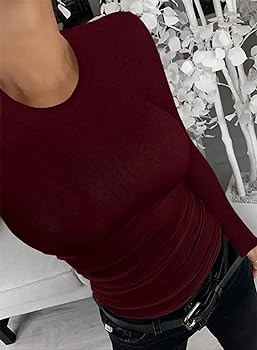 Womens Ribbed Long Sleeve Shirts Tops Fitted Tshirts Basic Slim Fit Tight Tee Shirt Fall Going Ou... | Amazon (US)