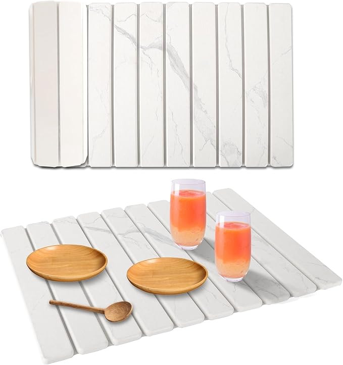 Stone Dish Drying Mat for Kitchen Counter, 24''×15'' White Marble Dishes Drying Matt Kitchen Cou... | Amazon (US)