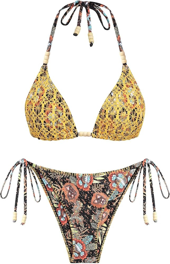 ZAFUL Bikini Sets for Women Bikini Swimsuits Two Piece Bathing Suit High Cut Cheeky Bikinis Halte... | Amazon (US)