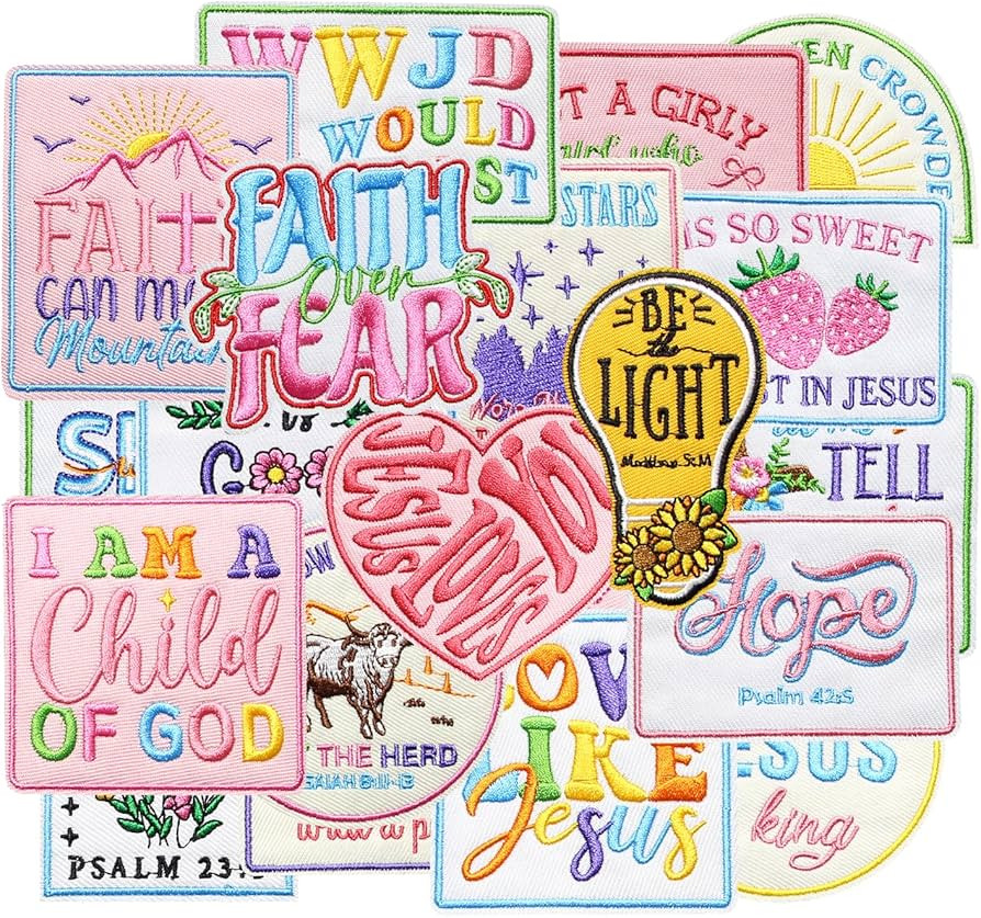 20PCS Large Faith Iron on Patches for Clothes, Religious Jesus Bible Embroidered Applique, Christ... | Amazon (US)