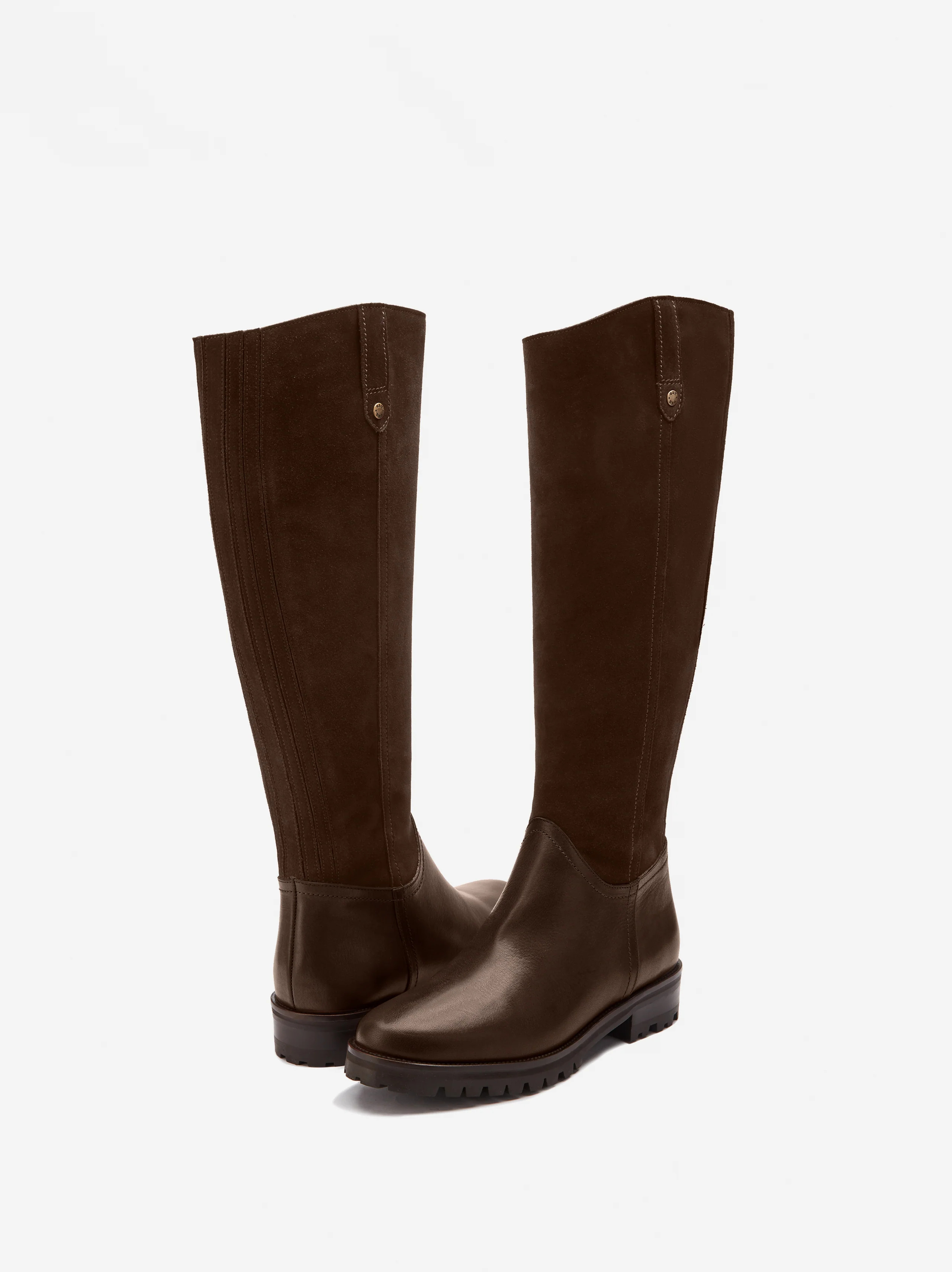 Jeane Dark Brown Suede Knee High Flat Boots | DuoBoots | DuoBoots